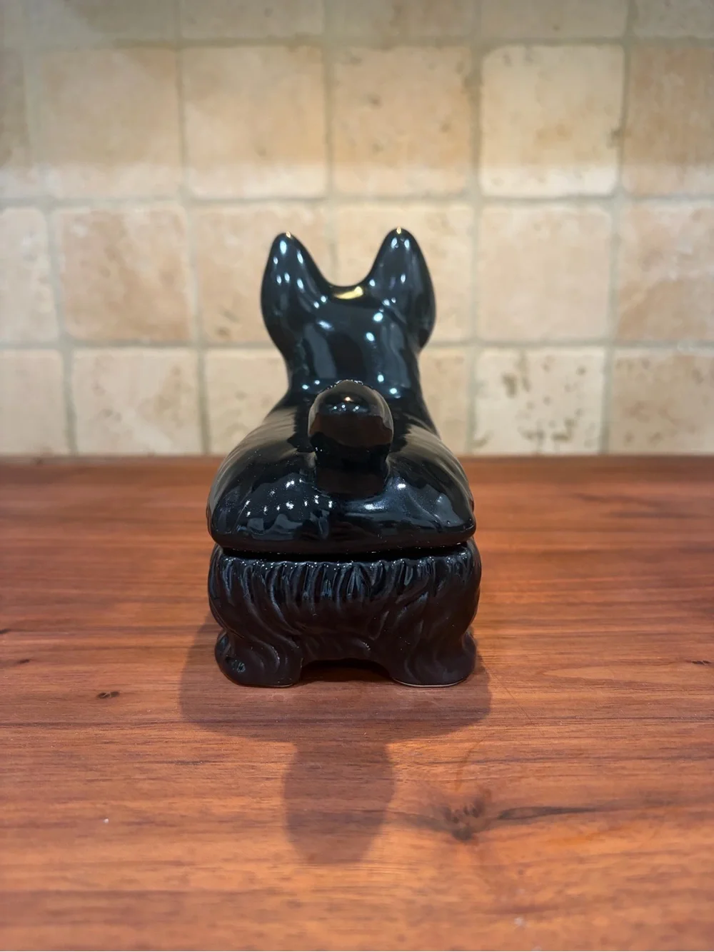 Vintage Black Ceramic Scottie Dog Trinket Box